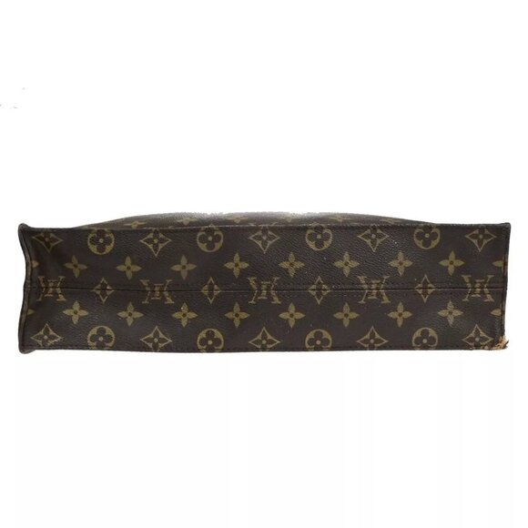 LOUIS VUITTON Logo Sac Plat Hand Tote Bag Monogram Leather Brown - Picture 8 of 15